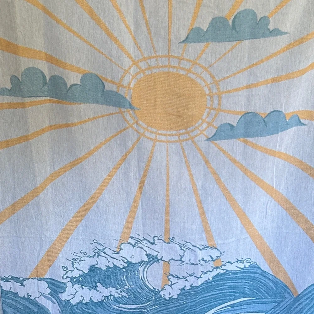 SWELL DAY SUN + OCEAN Tapestry Wall Art Woven Green + Mustard Blue + Yellow NEW!